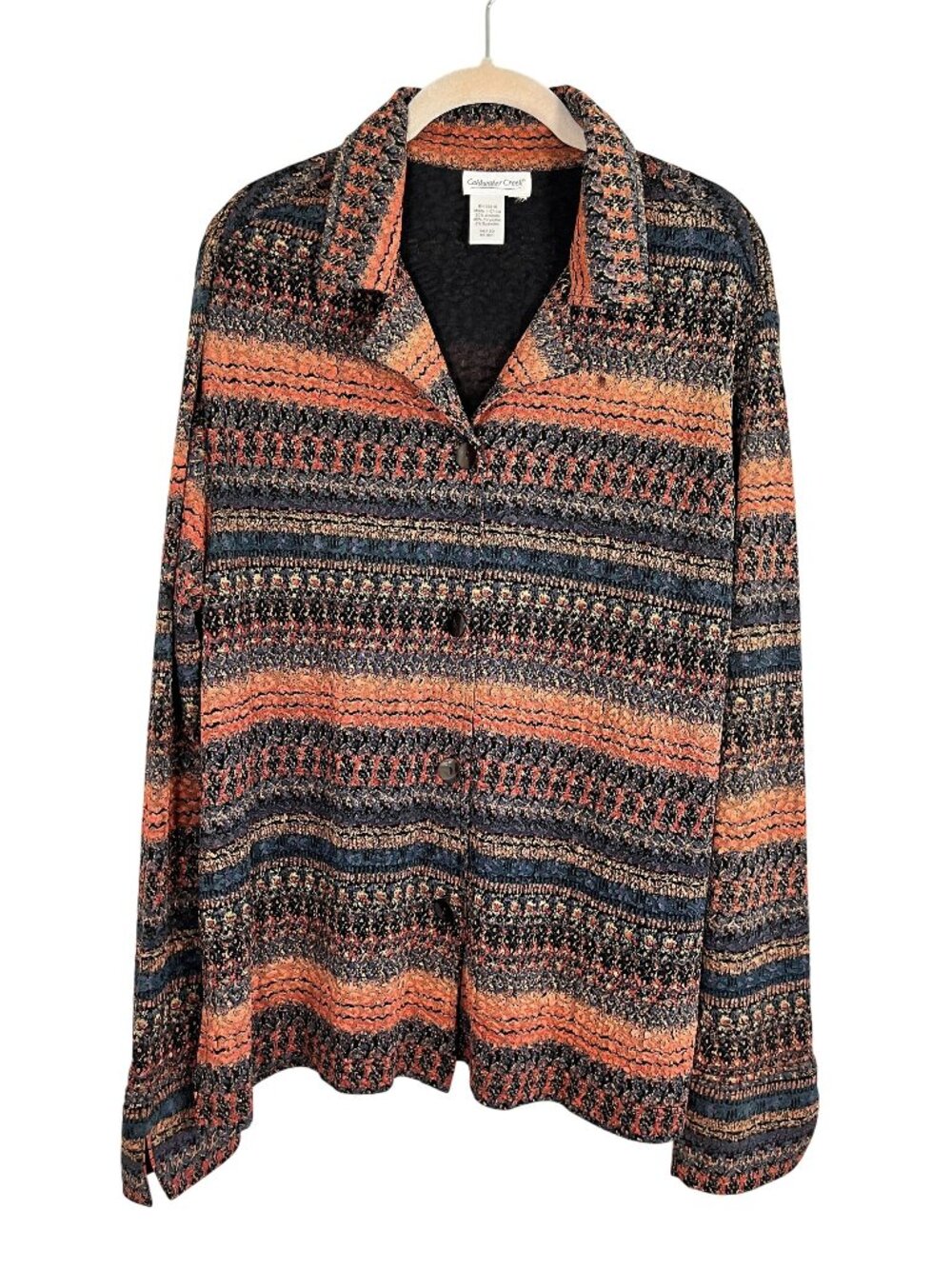 Coldwater Creek Colorful Striped Shirt L Boho Indie Folk Peasant Earthy Granola
